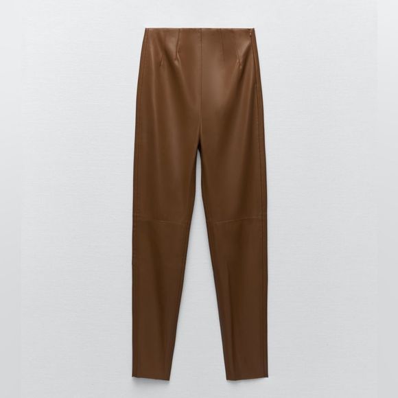 Zara • Brown faux leather leggings - Picture 4 of 5